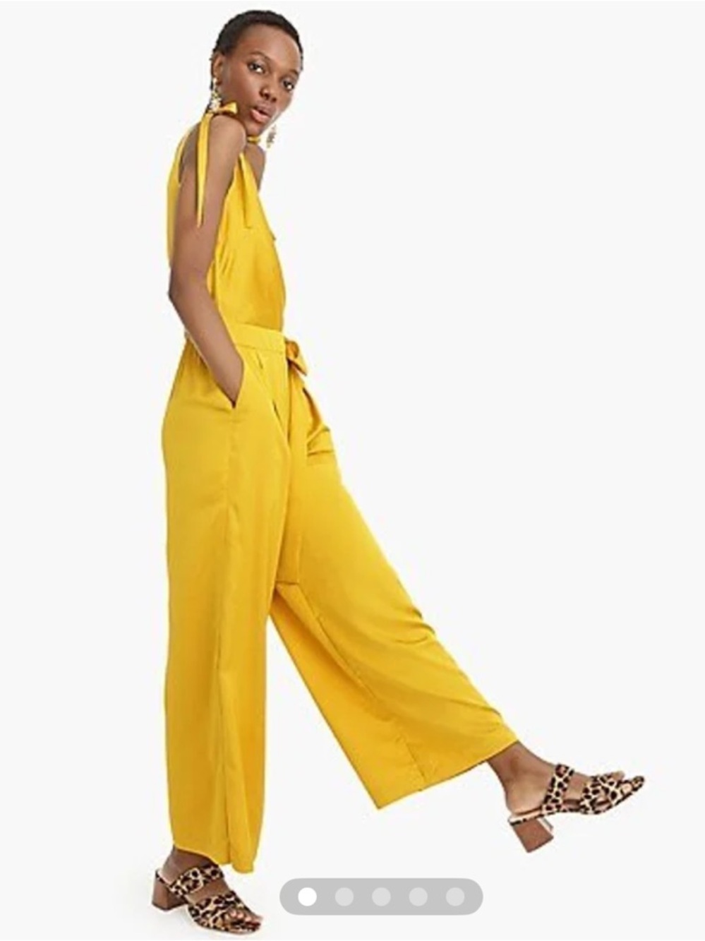 J.Crew Collection Satin Wide Leg Jumpsuit Yellow Wrap Tie Waist Size 6 NWT - Picture 4 of 7